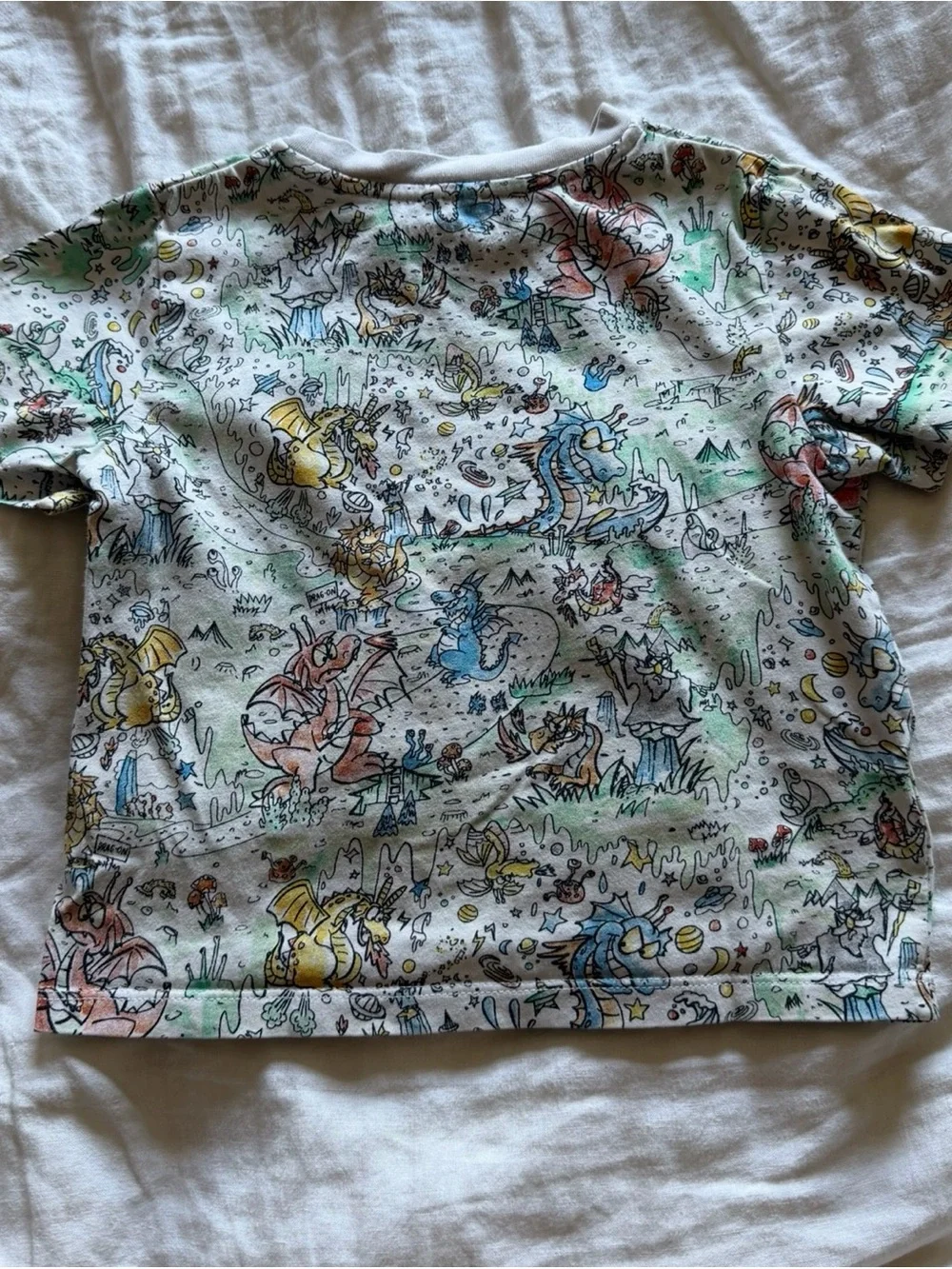 Stella McCartney White Tee with Multicolor Dragon Print /size 3